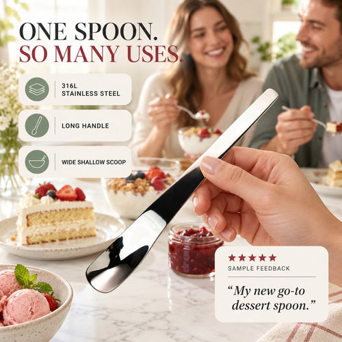 Long-Handle 316L Stainless Steel Dessert Spoon