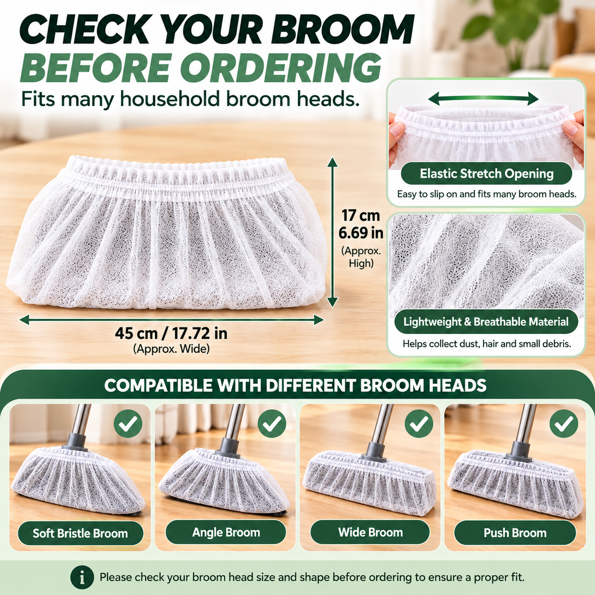 🧹 Disposable Broom Dust Cover – Elastic Cleaning Cover for Pet Hair, Dust & Everyday Floor Debris