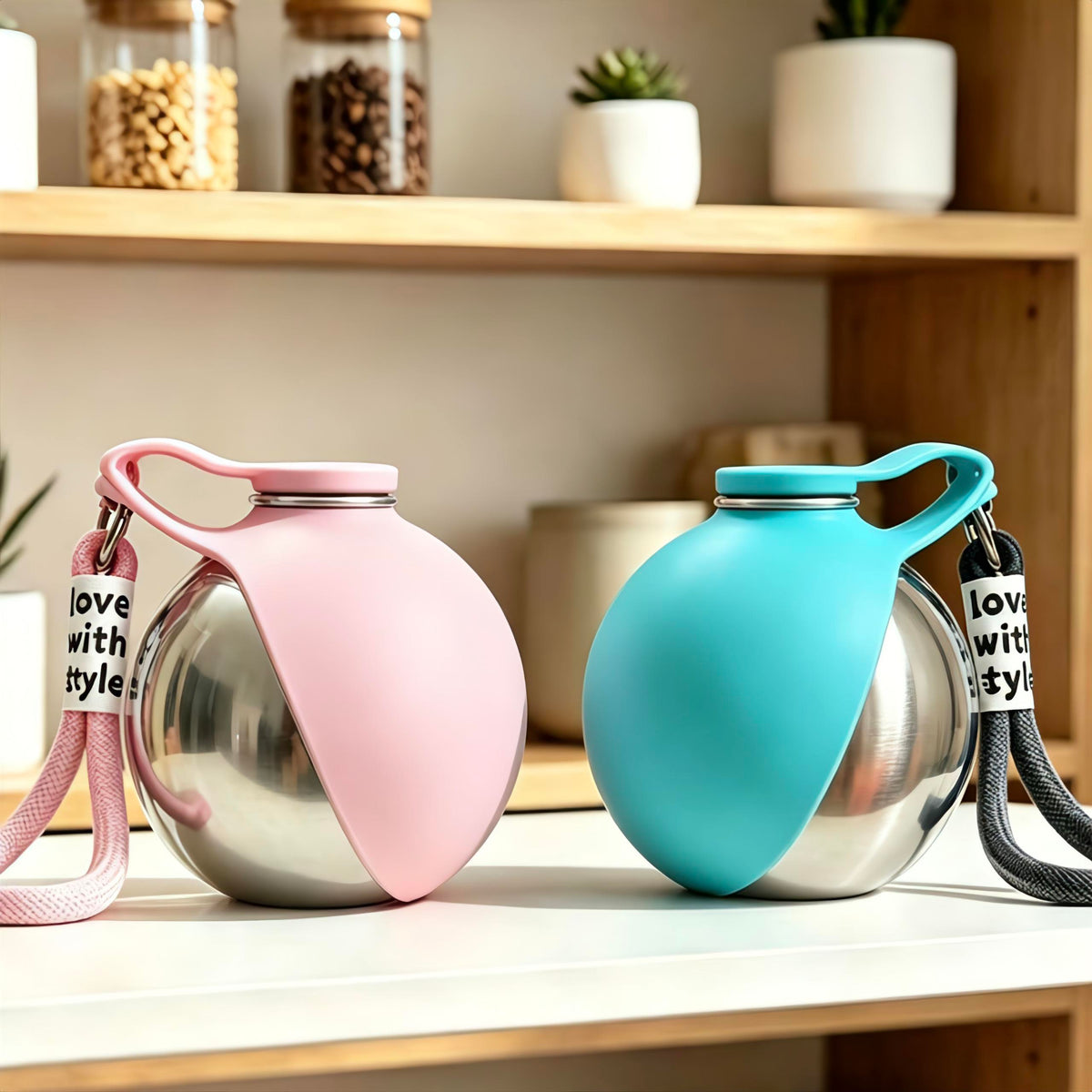 2 in 1 Pet Travel Water Bottle Stainless Steel Pet Water Dispenser