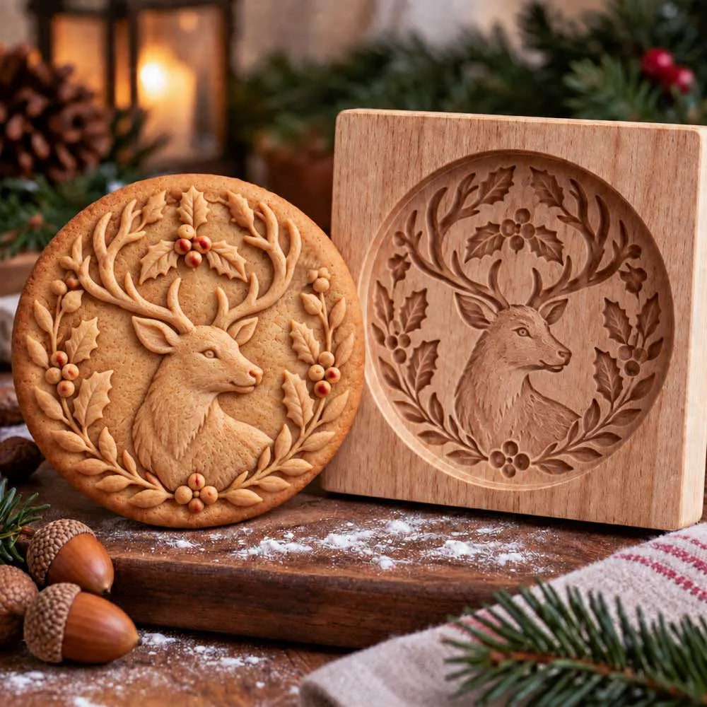 Woodland Deer Cookie Mold and Embossed Cookie