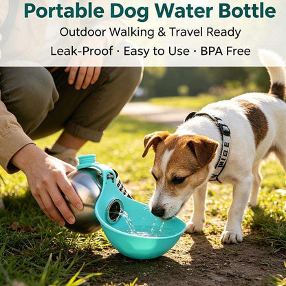 2 in 1 Pet Travel Water Bottle Stainless Steel Pet Water Dispenser