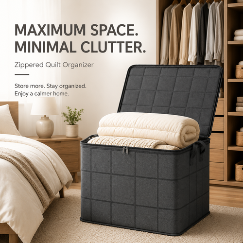 Spacious Moving Storage Bin, Zippered Organizer for Quilts & Clothes📦