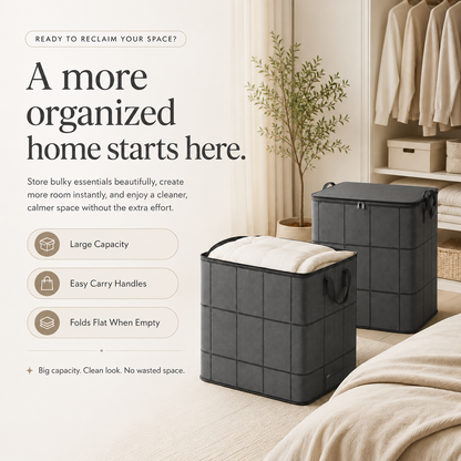 Spacious Moving Storage Bin, Zippered Organizer for Quilts & Clothes📦