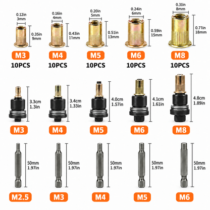 🔥 Best Seller | Carbon steel rivet nut set (including M3–M8 sizes)