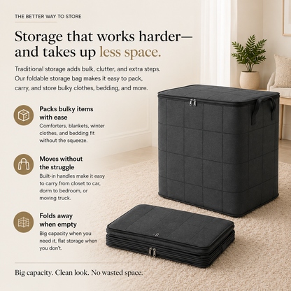 Spacious Moving Storage Bin, Zippered Organizer for Quilts & Clothes📦
