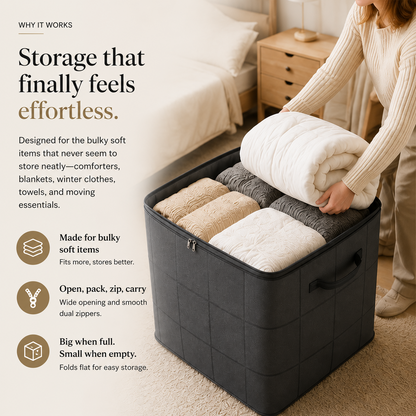 Spacious Moving Storage Bin, Zippered Organizer for Quilts & Clothes📦