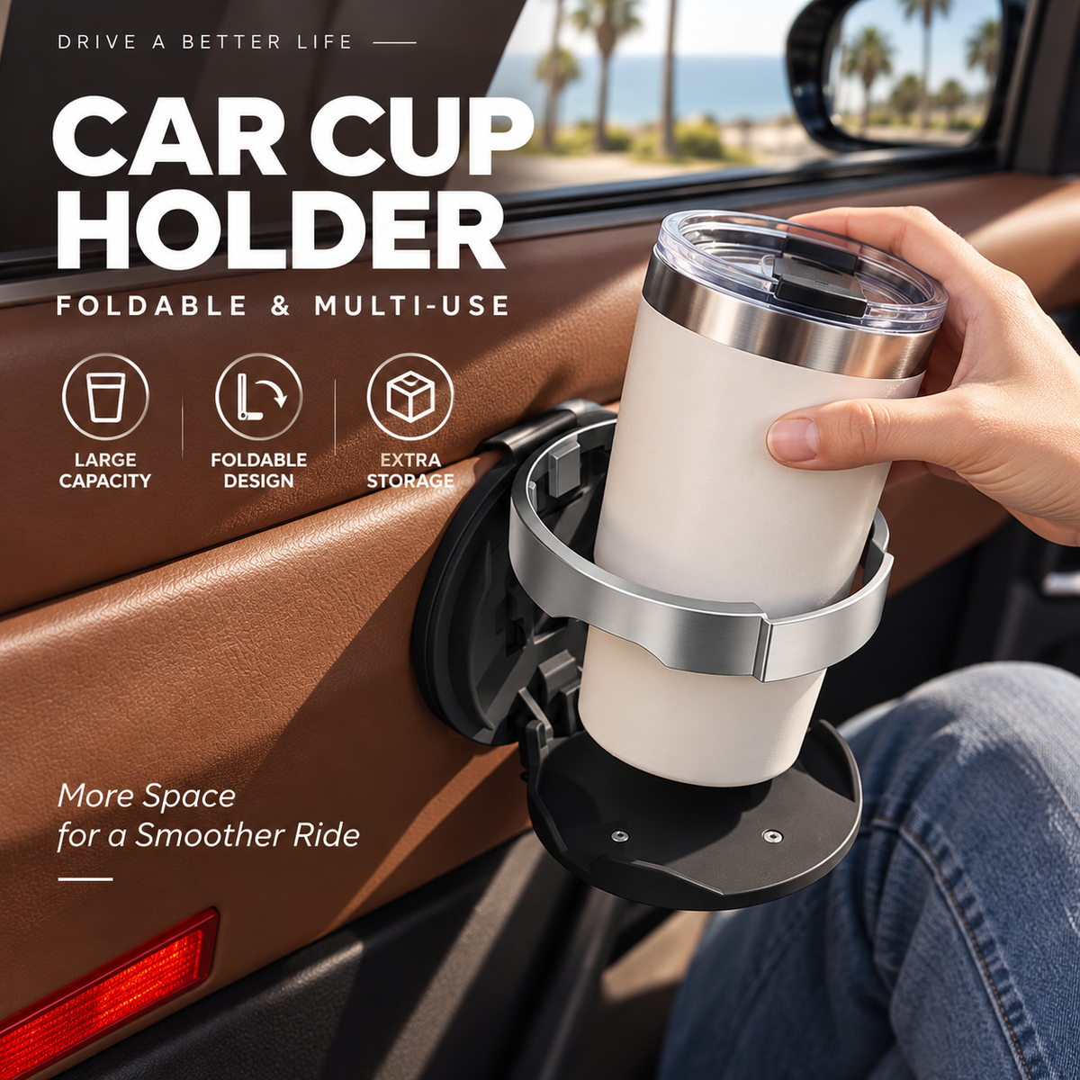 Multifunctional Foldable Car Door Cup Holder Large Diameter Drink and Water Bottle Storage Rack🚗🥤