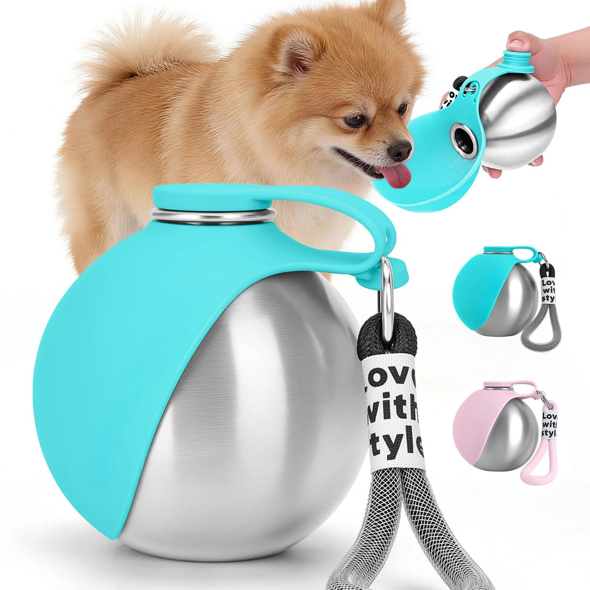 2 in 1 Pet Travel Water Bottle Stainless Steel Pet Water Dispenser